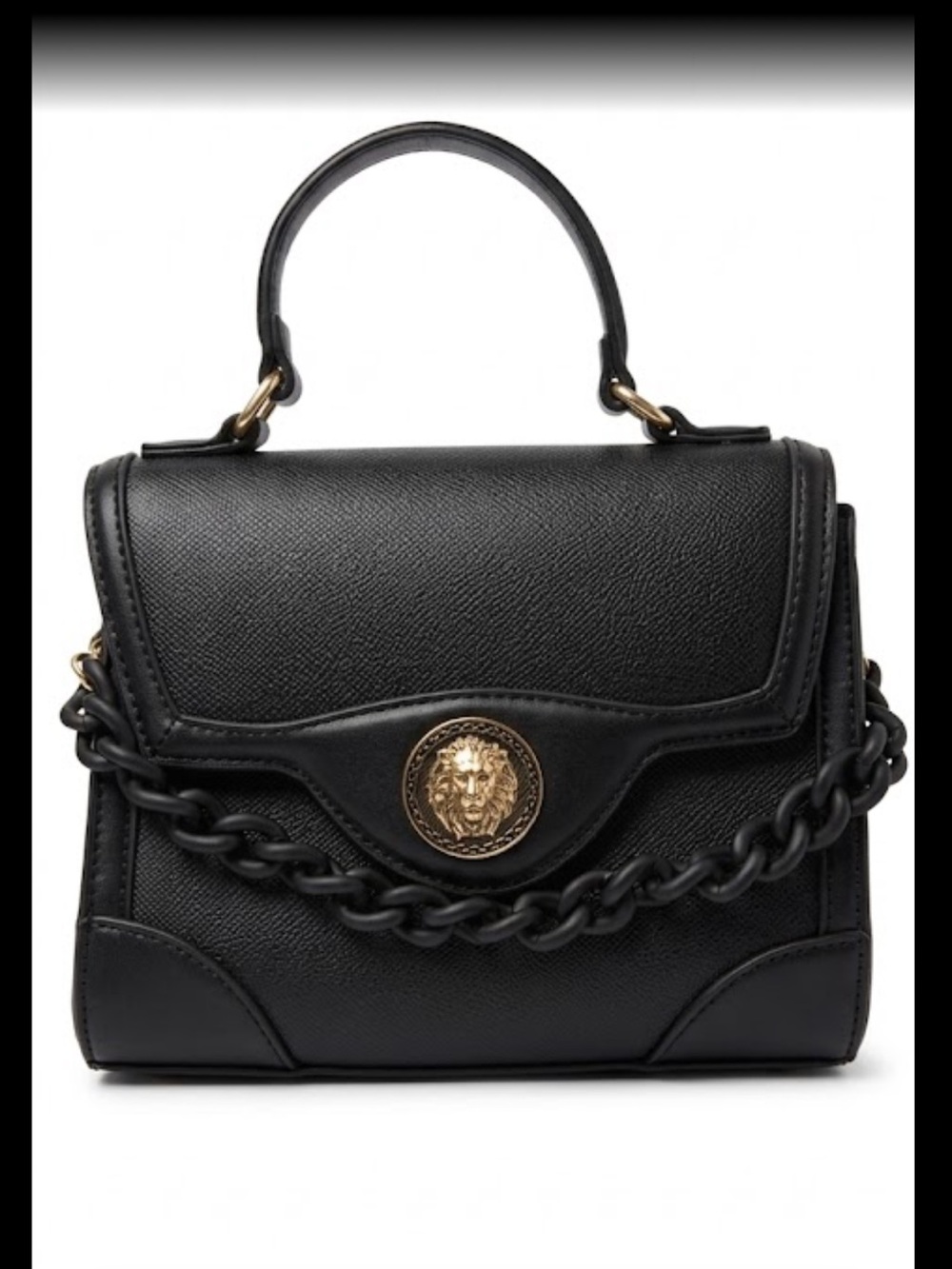 Aldo Black Satchel with Gold Lion Medallion
